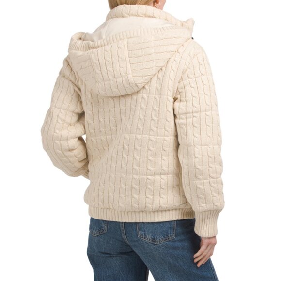 BCBGMAXAZRIA Cream Missy Cable Knit Puffer Jacket - Picture 2 of 2